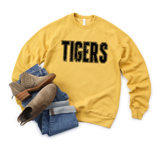 Black Distressed Tigers Gold Sweatshirt