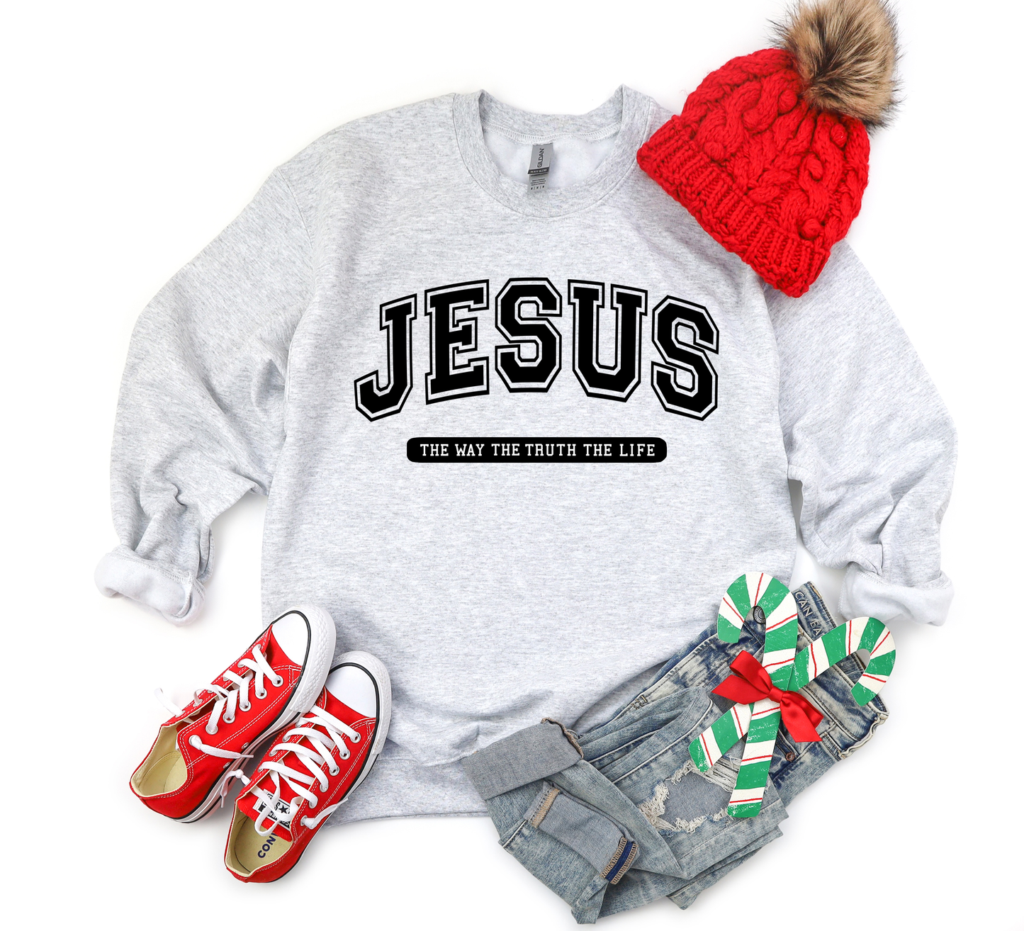 Black Print Jesus Is The Reason Ash Sweatshirt