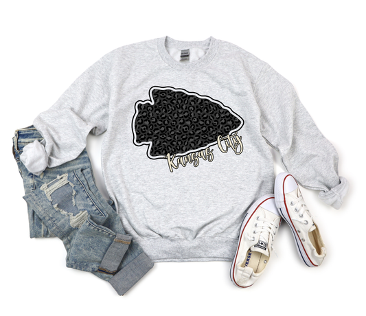 ***HALFTIME HAUL*** Black Leopard Arrowhead Kansas City Ash Sweatshirt
