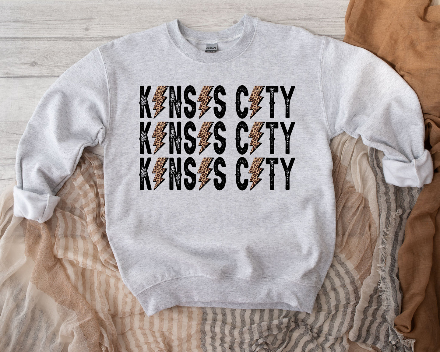 Black & Leopard Lightning Bolt Kansas City Repeat Ash Sweatshirt