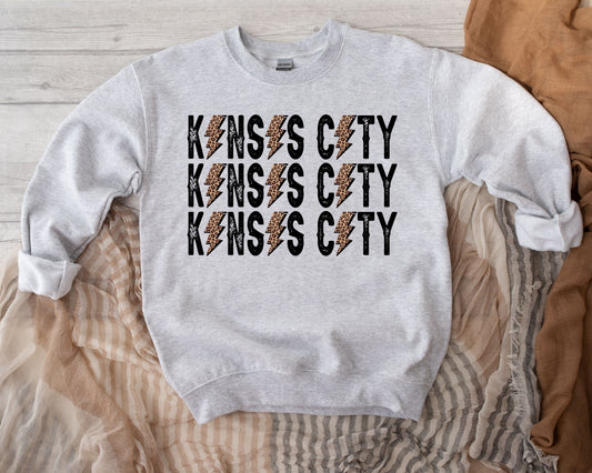 Black & Leopard Lightning Bolt Kansas City Repeat Ash Sweatshirt