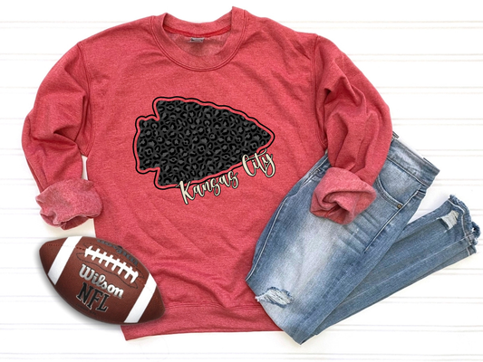 Black & Gray Leopard Arrowhead Kansas City Heather Red Sweatshirt