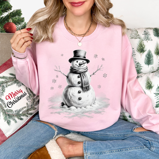 Black and White Snowman Pink Sweatshirt