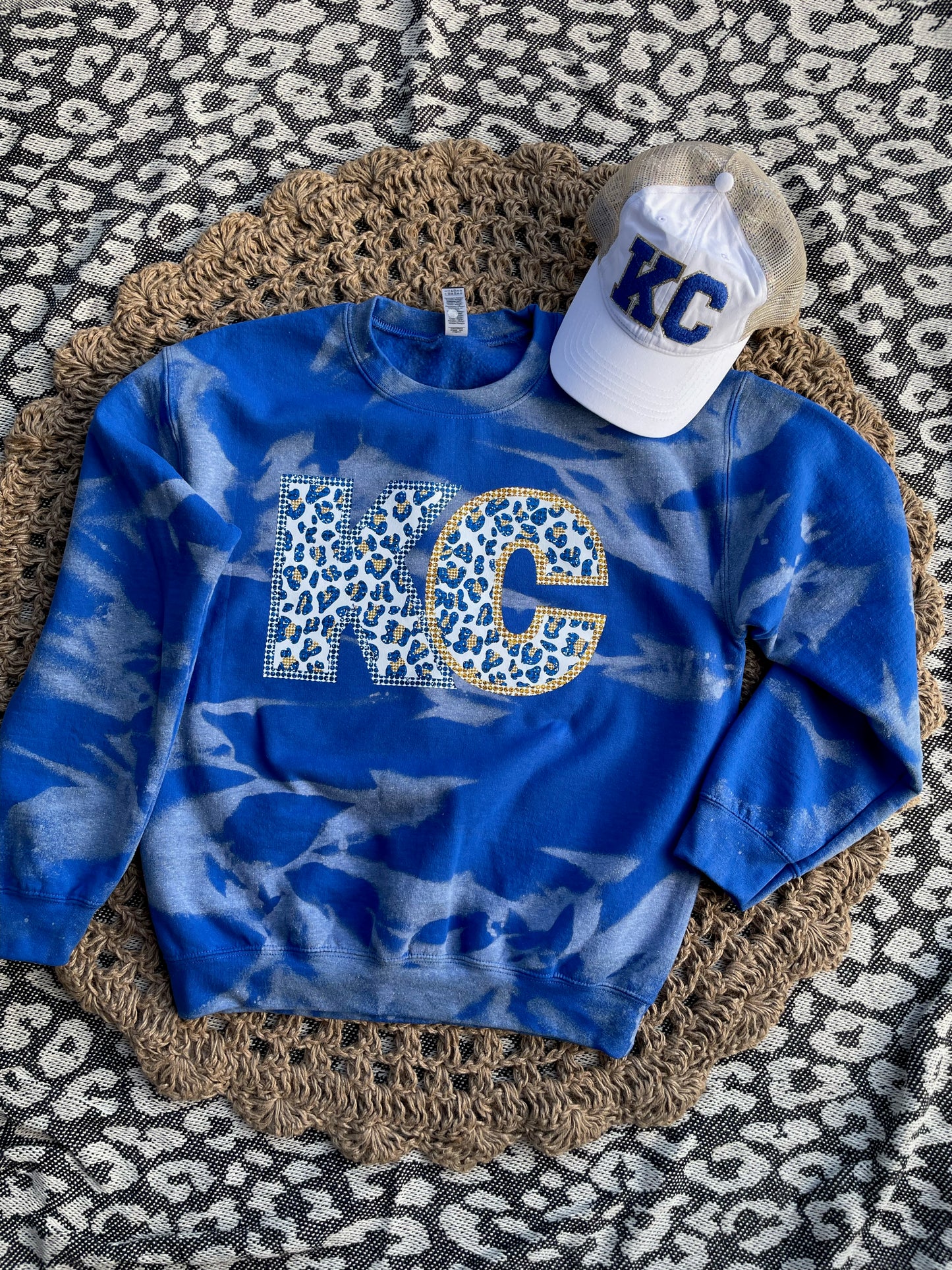 Blue & Gold Leopard KC Bleached Royal Blue Sweatshirt