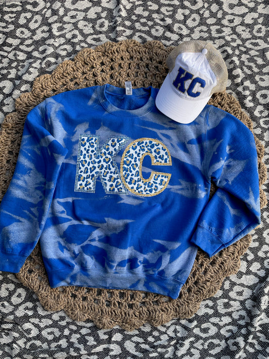 Blue & Gold Leopard KC Bleached Royal Blue Sweatshirt