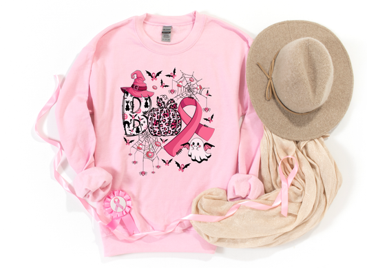 Boo Pink Leopard Pumpkin Breast Cancer Awareness Light Pink Sweatshirt