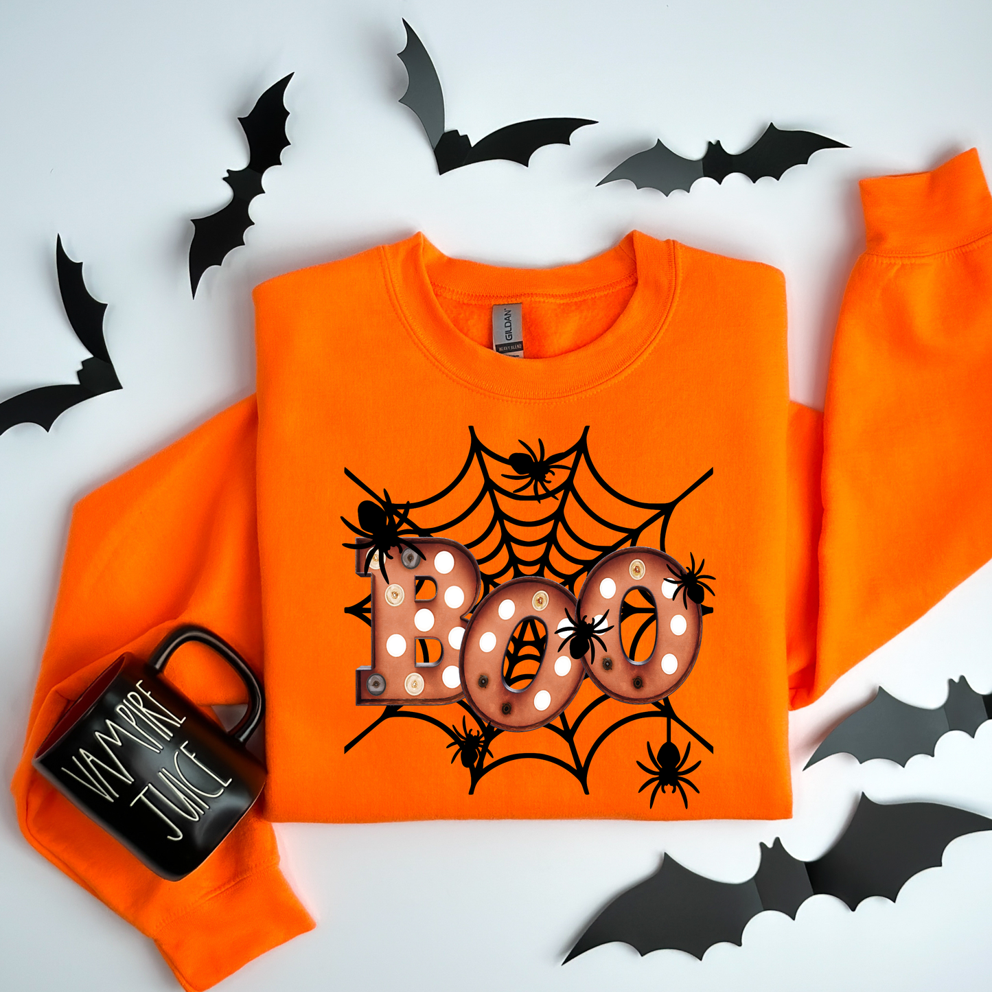 Boo with SPider Webb Orange Sweatshirt