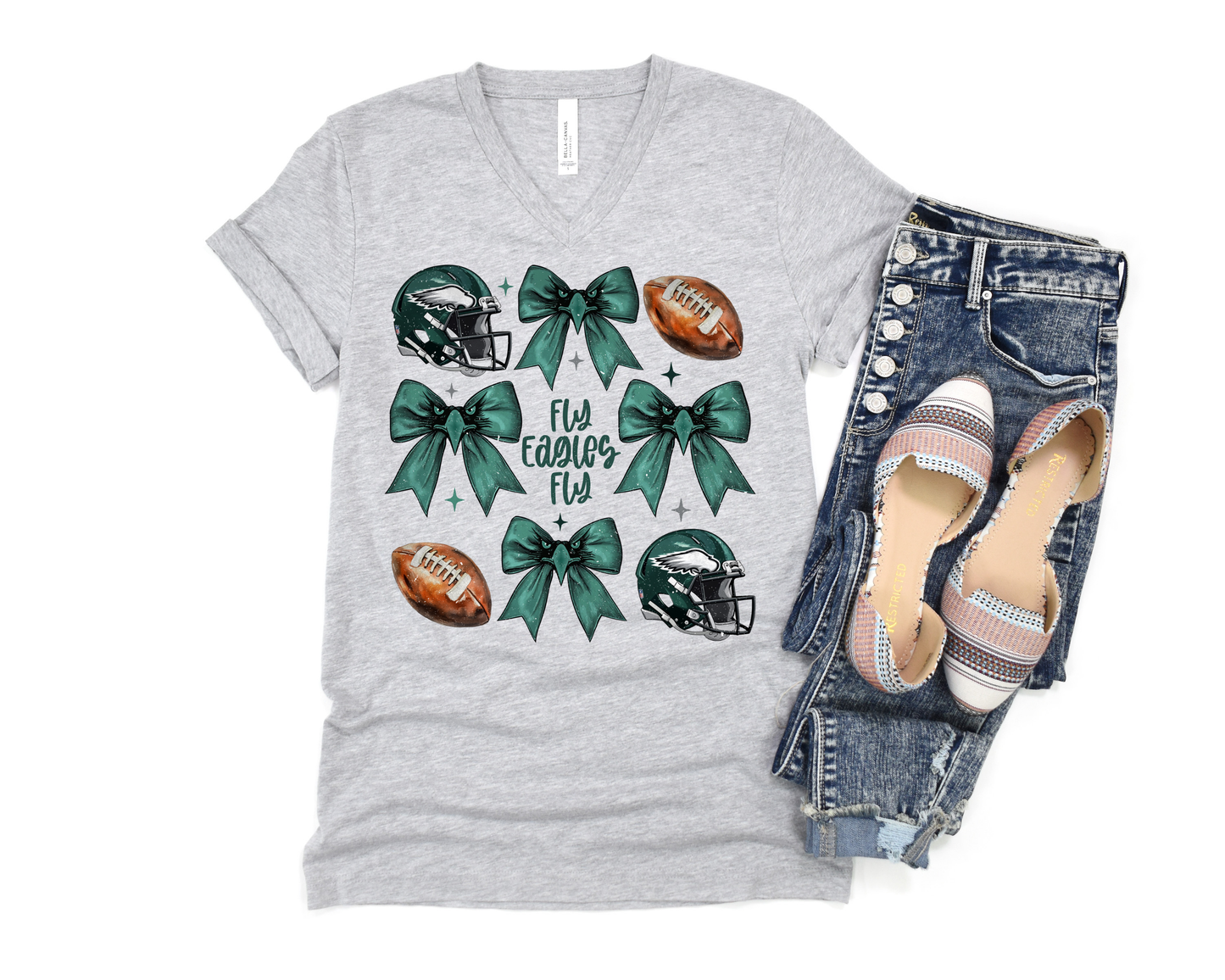 Philadelphia Bow & Helmet Collage Sports Gray V Neck