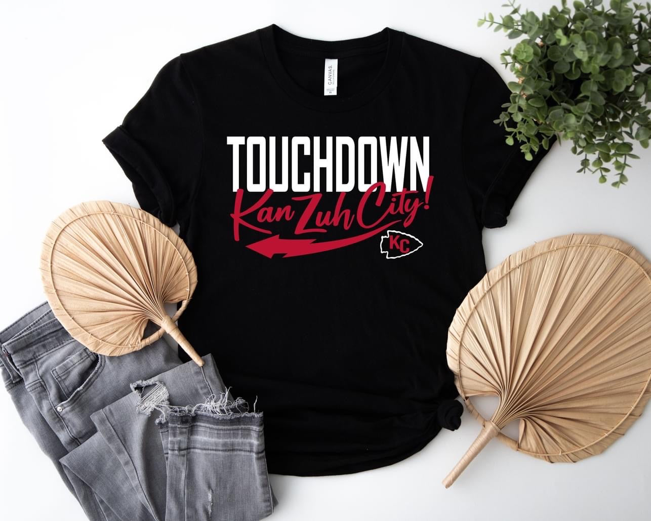 White Touchdown Red Kan Zuh City Black Tee