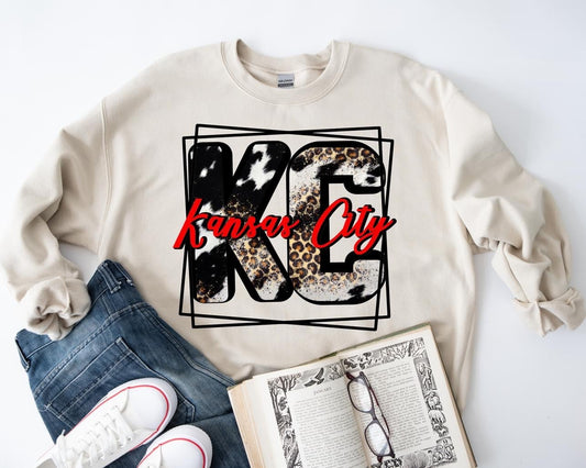 Cow Print KC Kansas City Box Sand Sweatshirt