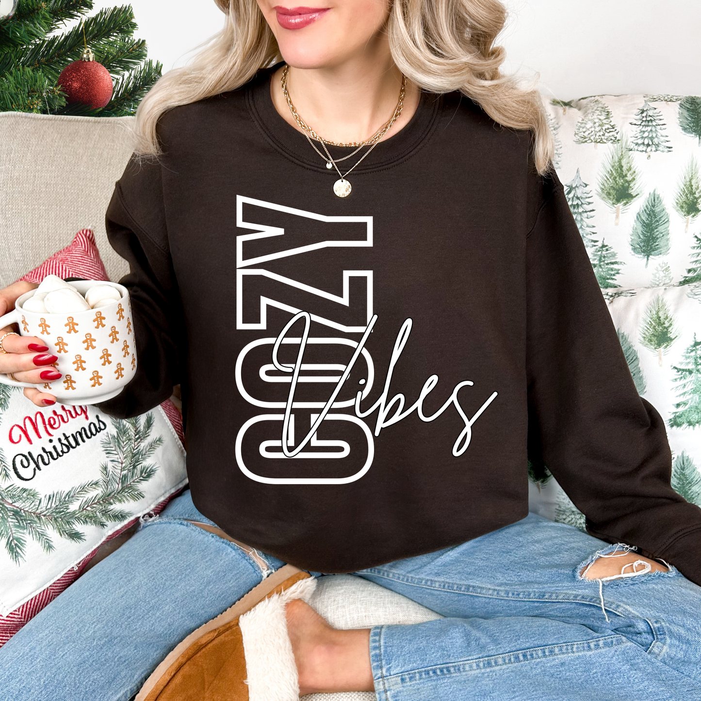 White Cozy Vibes Chocolate Sweatshirt