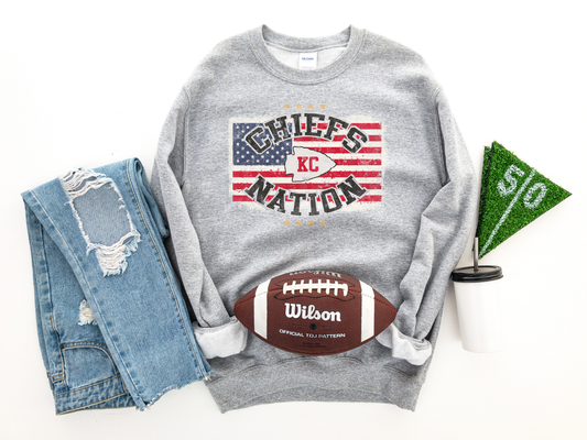 Chiefs Nation American Flag Sports Gray Sweatshirt