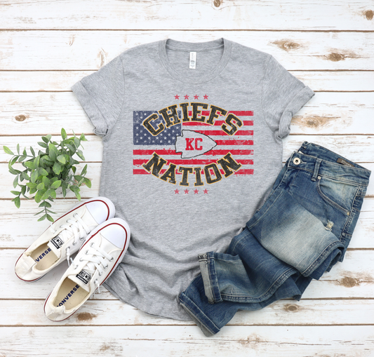 C H I E F S Nation American Flag Sports Gray Tee