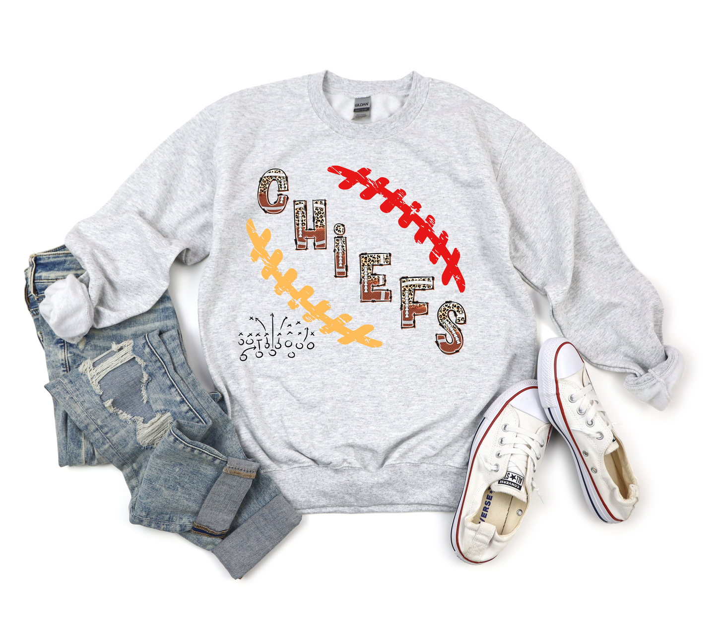 Chiefs Leopard with Red & Gold Stitching Ash Sweatshirt