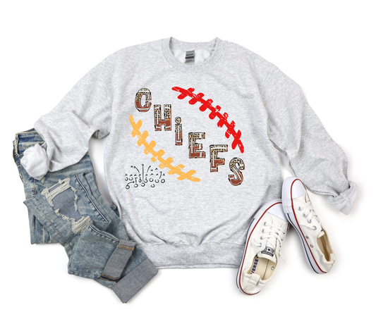 Chiefs Leopard with Red & Gold Stitching Ash Sweatshirt