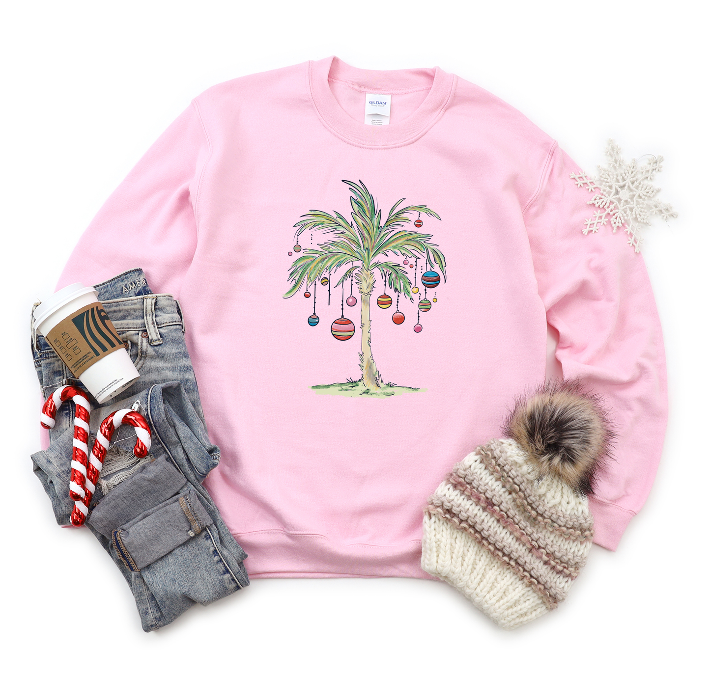 Christmas Palm Pink Sweatshirt