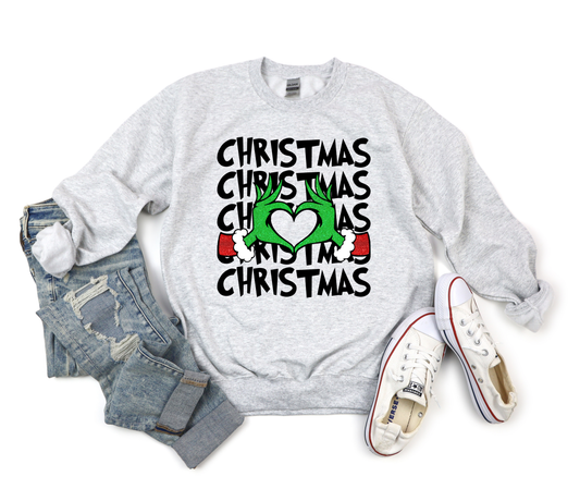 Christmas Repeat Heart Grinch Hands Ash Sweatshirt