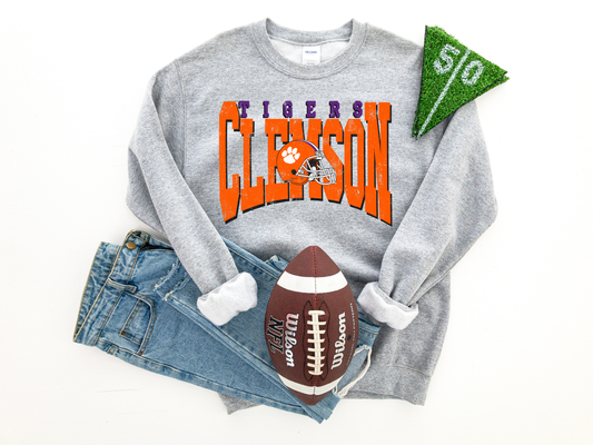 Clemson Tigers Football Helmet Ash Sweatshirt