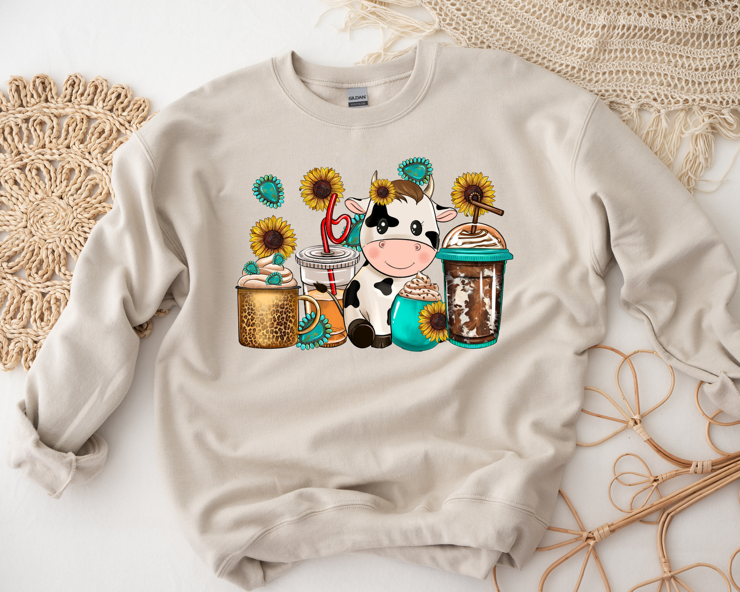 Cow Coffee Boho Sand Sweatshirt