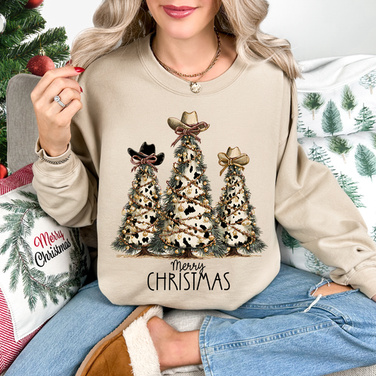 Cowhide Christmas Tree Merry Christmas Sand Sweatshirt