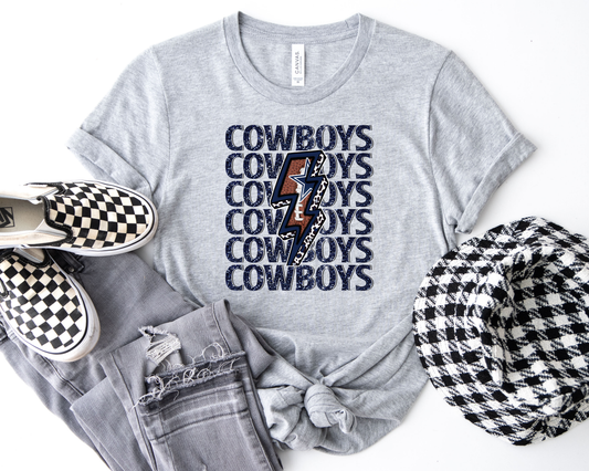 Cowboys Repeat Lightening Bolt Ash Tee