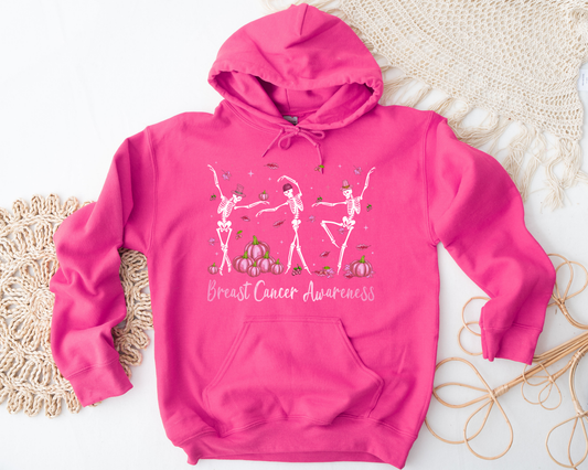 Dancing Skeletons Breast Cancer Awareness Dark Pink Hoodie