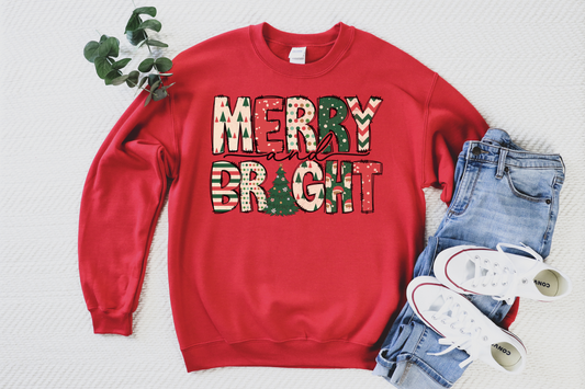 Distressed Merry & Bright Red Sweatshirt