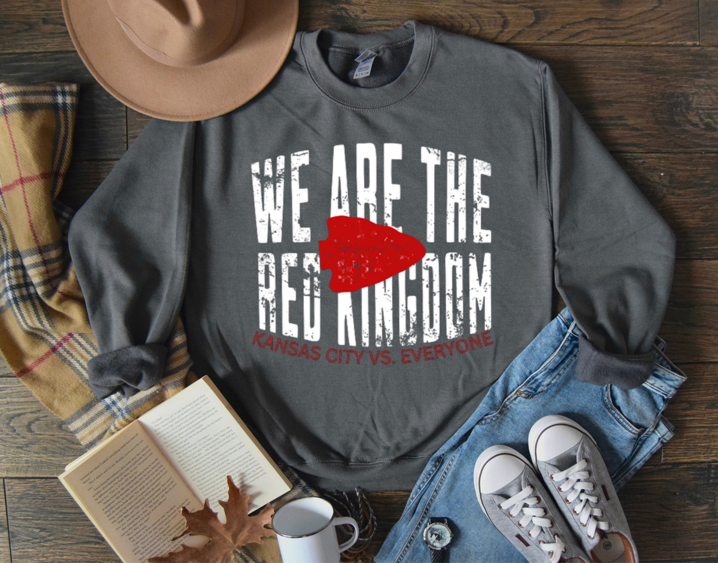 Distressed We Are The Red Kingdom Red Arrowhead Charcoal Sweatshirt