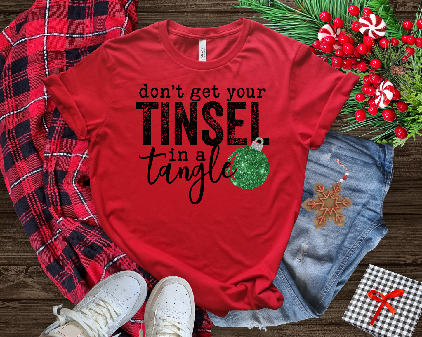 Don't Get Your TInsel In A Tangle Red Tee