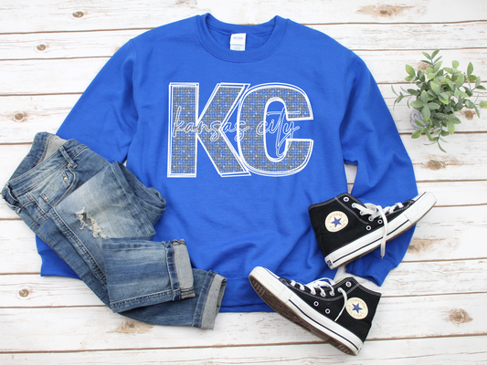 Faux Rhinestone KC Royal Blue Sweatshirt