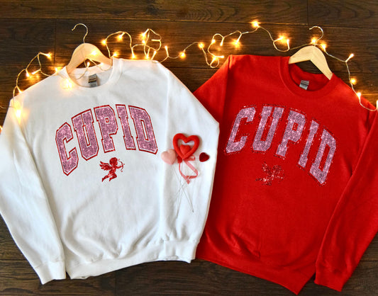 Faux Sequin Cupid Red or White Sweatshirt