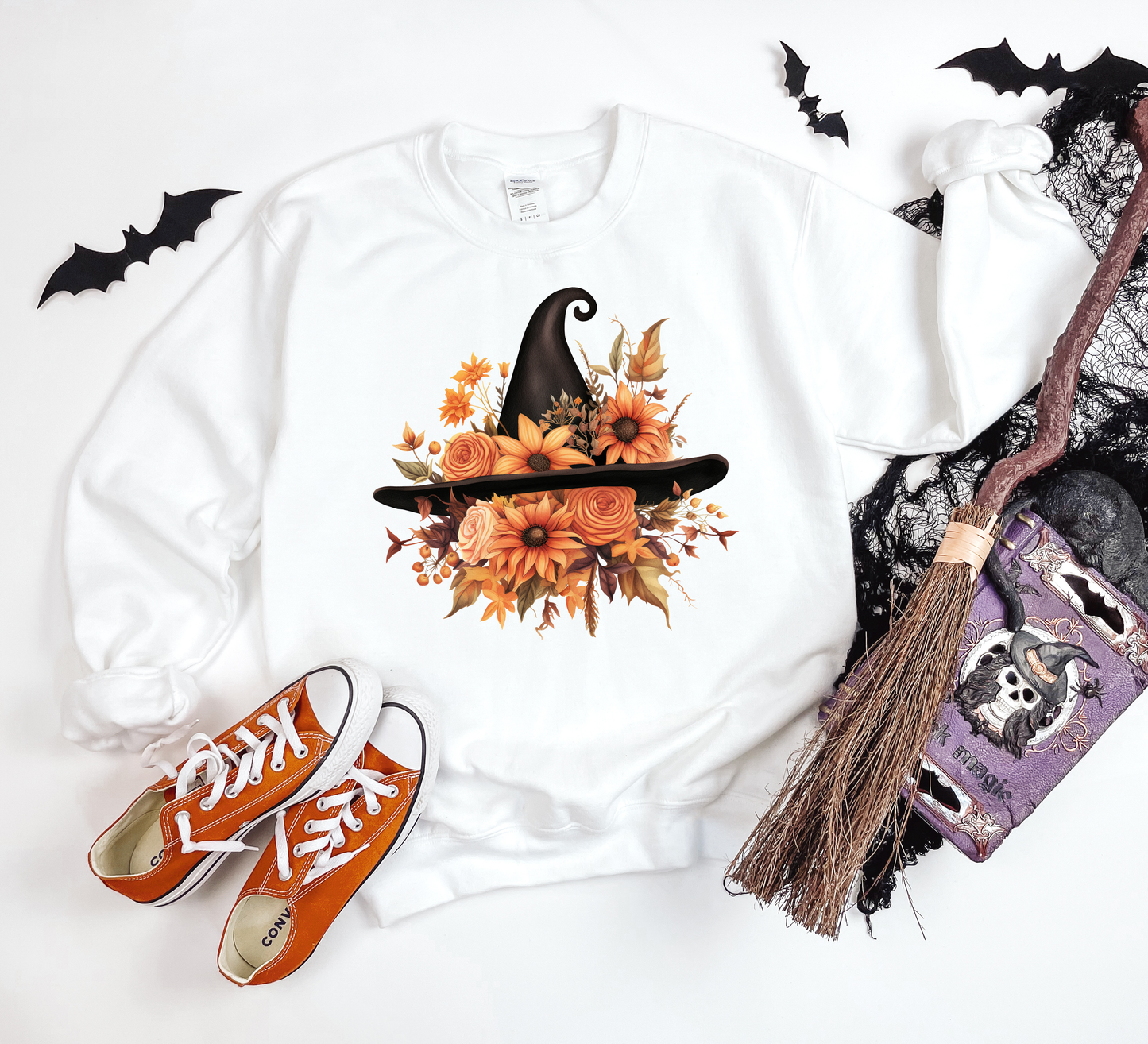 Floral Witches Hat White Sweatshirt