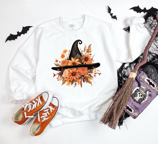 Floral Witches Hat White Sweatshirt