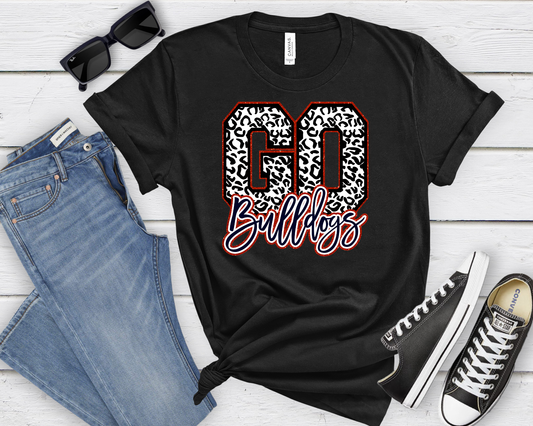 GO Bulldogs Black and Red Leopard Black Tee