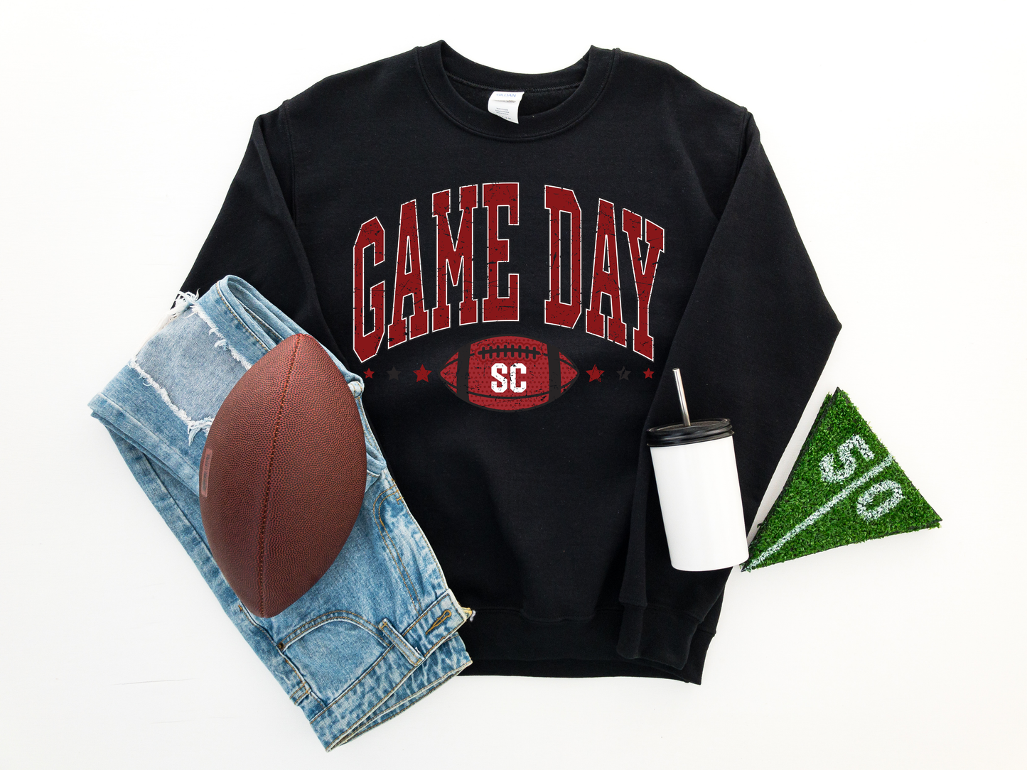 Game Day SC Distressed Black Sweatshirt