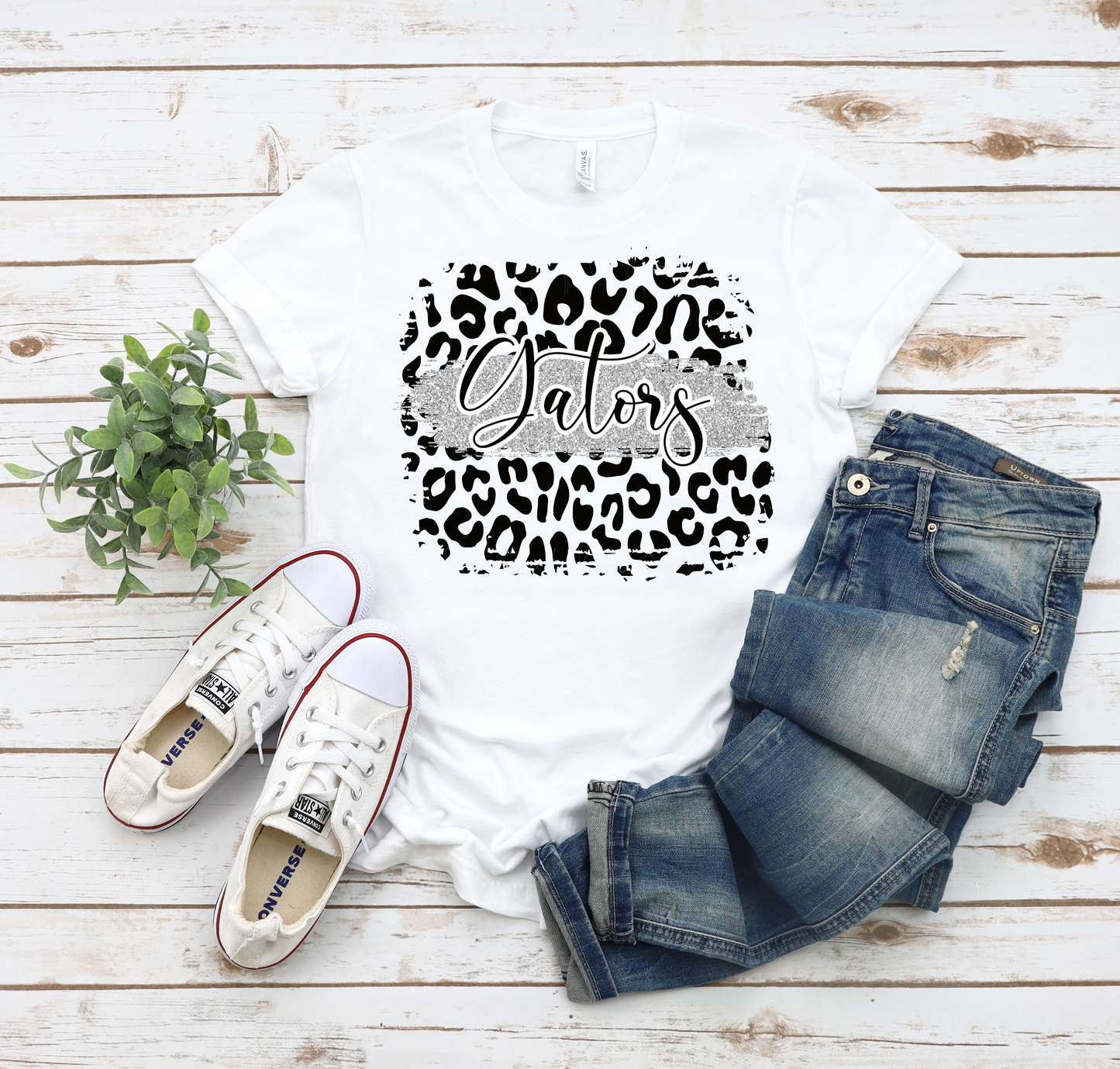 Gators Black and Silver Leopard White Tee