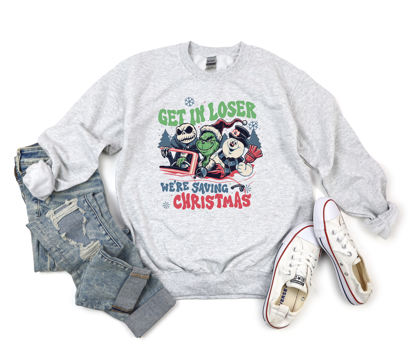 Get In Losers We're Saving Christmas Ash Sweatshirt