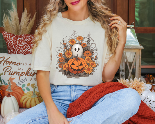 Floral Ghost Pumpkin Ivory Tee