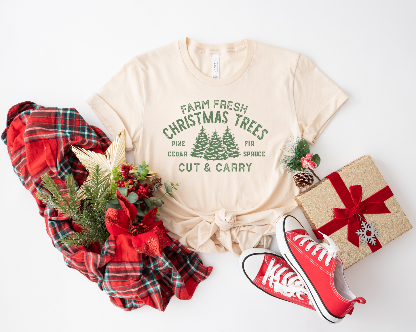 Green Farm Fresh Christmas Trees Ivory Tee
