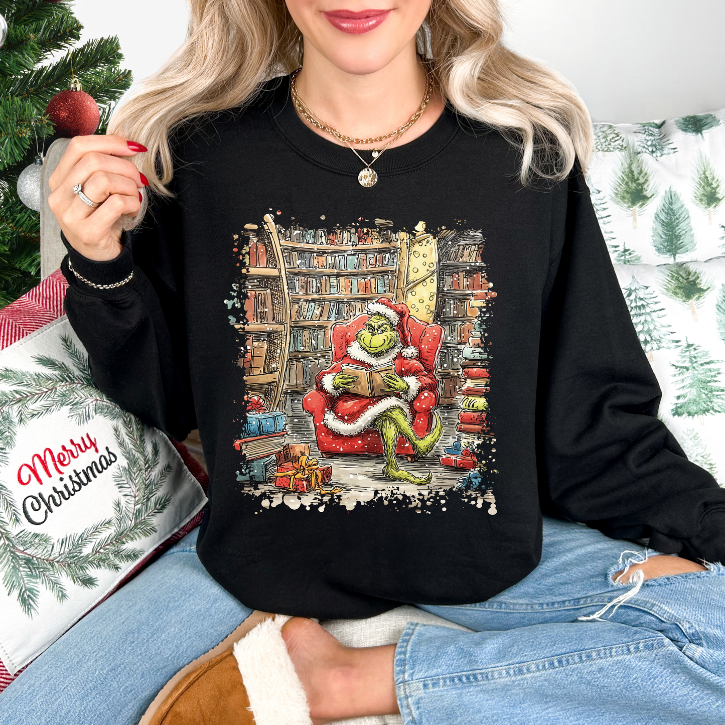 Green Man Santa Library Black Sweatshirt