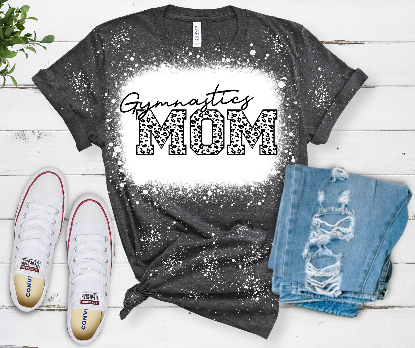 Gymnastics Mom Leopard Bleached Black Heather Tee