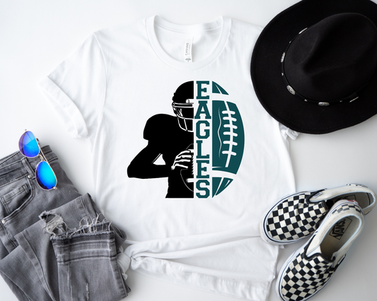 Half Player Half Eagles Football White Tee