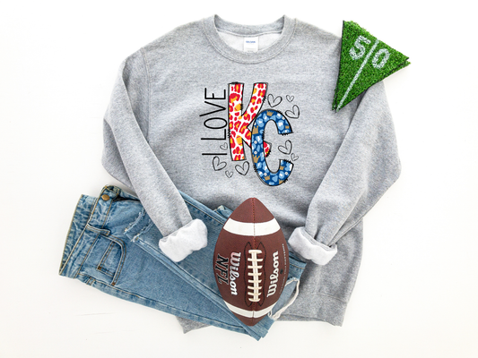 I Love KC Red & Blue Leopard Ash Sweatshirt