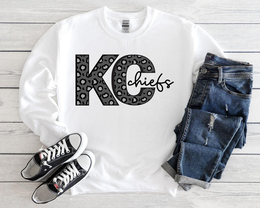 Black And Gray Leopard KC chiefs White Sweatshirt