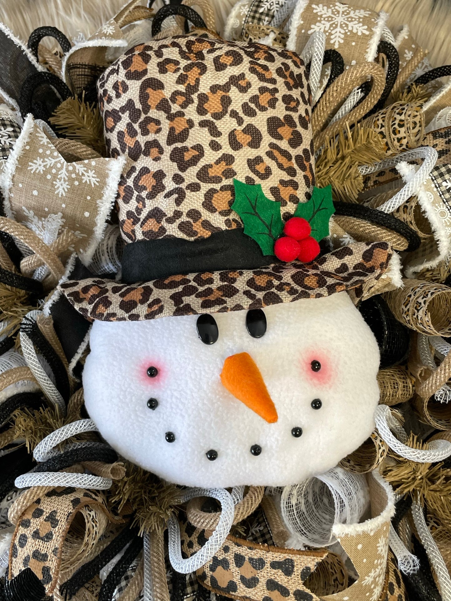 Leopard Snowman Mesh Wreath - One of a kind