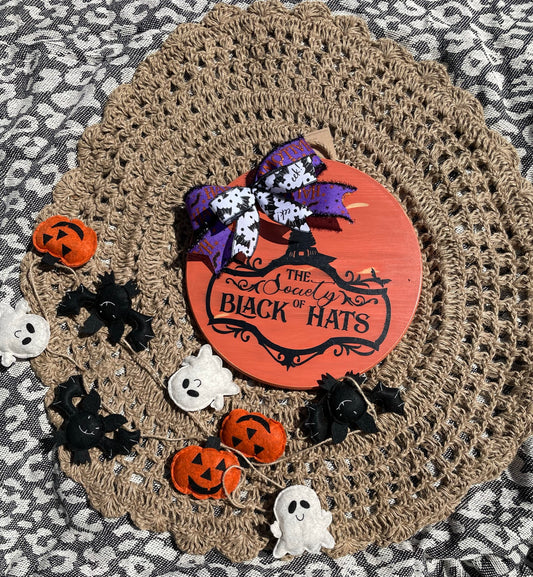 The Society of Black Hats Halloween Door Hanger