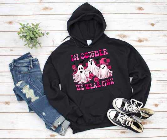 In October We Wear Pink Ghosts Black Hoodie