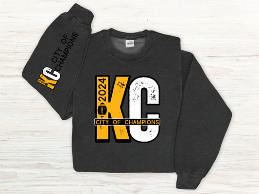 KC City Of Champs with Sleeve Detail Dark Heather Sweatshirt
