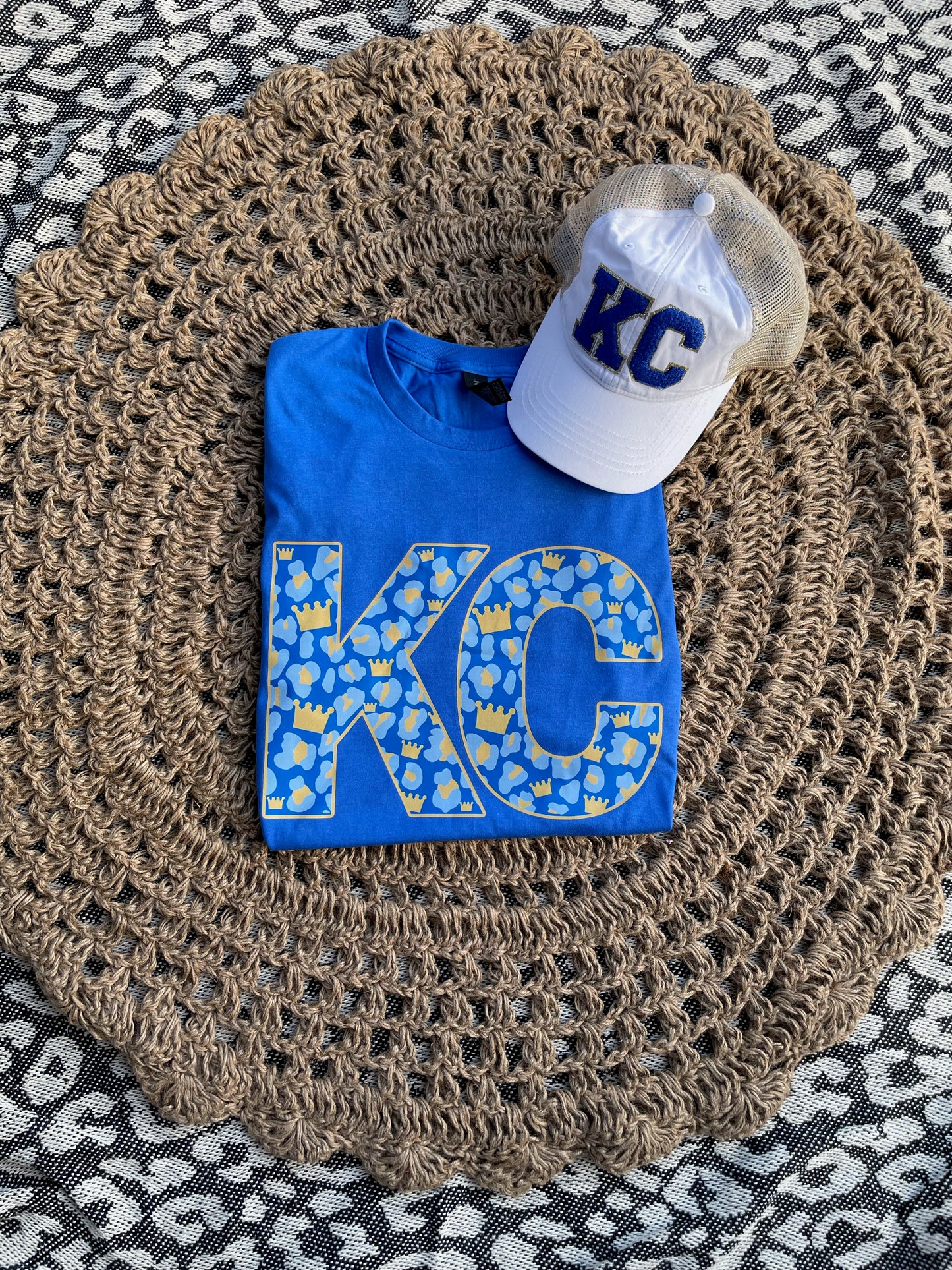 KC Crown & Leopard Royal Blue Tee