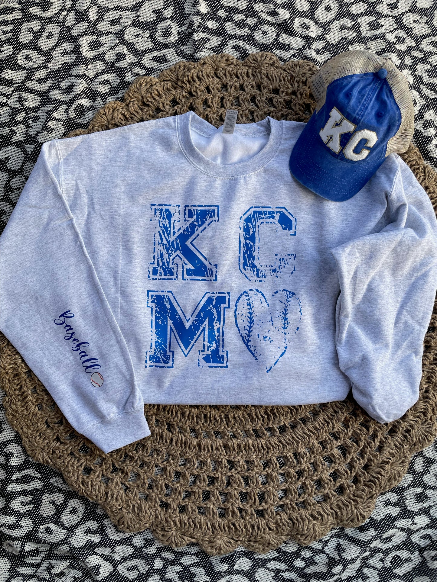 KCMO Baseball Sleeve Detail Ash Sweatshirt